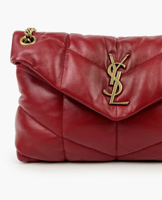 Saint Laurent Puffer Small Chain Bag In Quilted Red Lambskin
