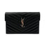 Saint Laurent Cassandre Matelasse Chain Wallet In Grain Embossed Leather Black